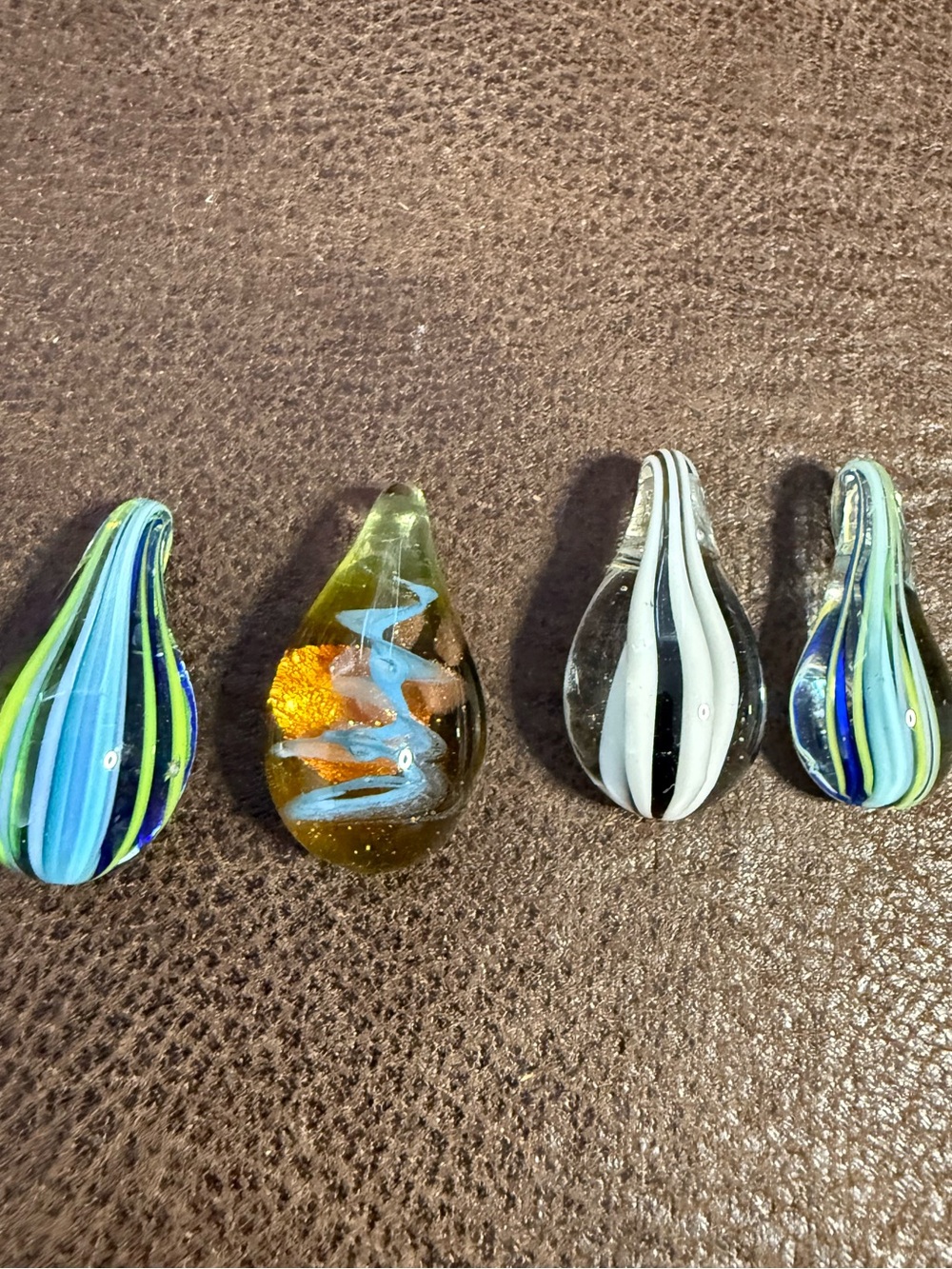 Murano Style Lot Of 4 Glass Teardrop Pendants